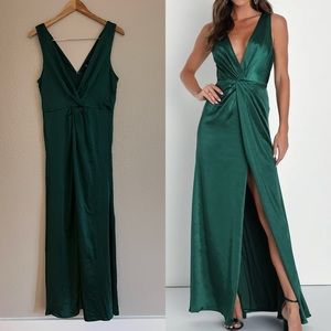 Emerald Satin Sleeveless Pleated Maxi Dress Large NWOT